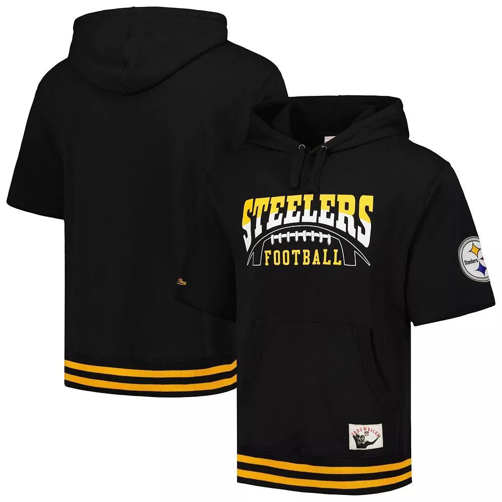 Men's Mitchell & Ness  Black Pittsburgh Steelers Pre-Game Short Sleeve Pullover Hoodie, Size: Medium Product Image