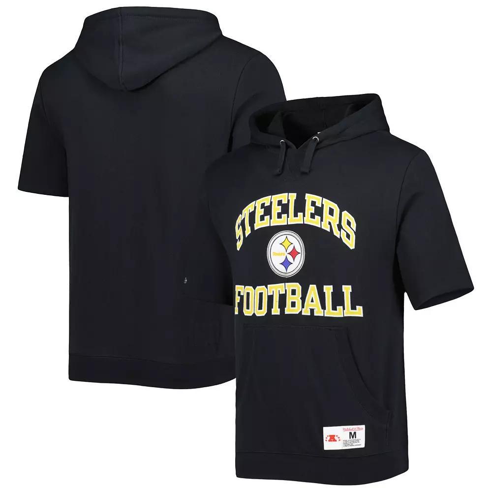 Men's Mitchell & Ness Black Pittsburgh Steelers Washed Short Sleeve Pullover Hoodie, Size: Medium Product Image