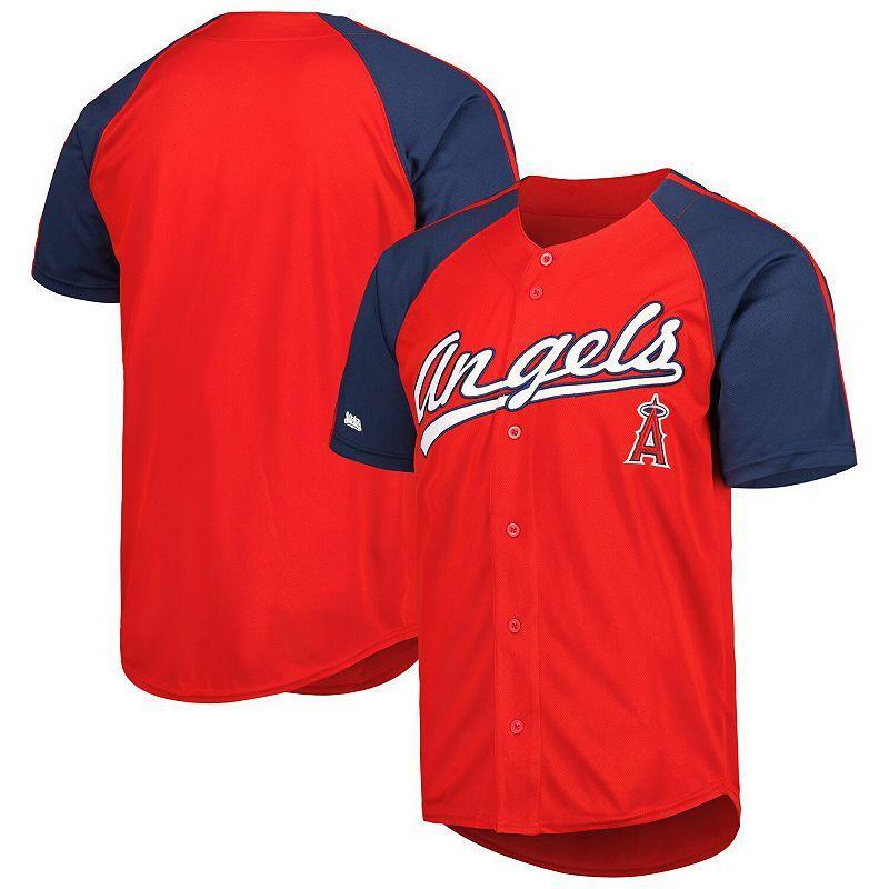 Men's Stitches Red Los Angeles Angels Button-Down Raglan Fashion Jersey,  Product Image