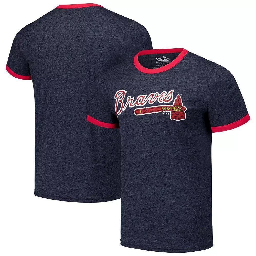 Men's Majestic Threads Navy Atlanta Braves Ringer Tri-Blend T-Shirt, Size: Small, Blue Product Image