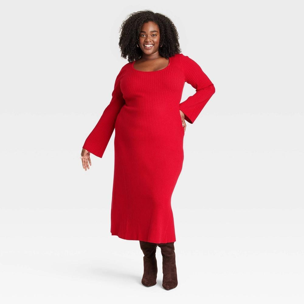 Womens Long Sleeve Maxi Sweater Dress - A New Day Red 4X Product Image