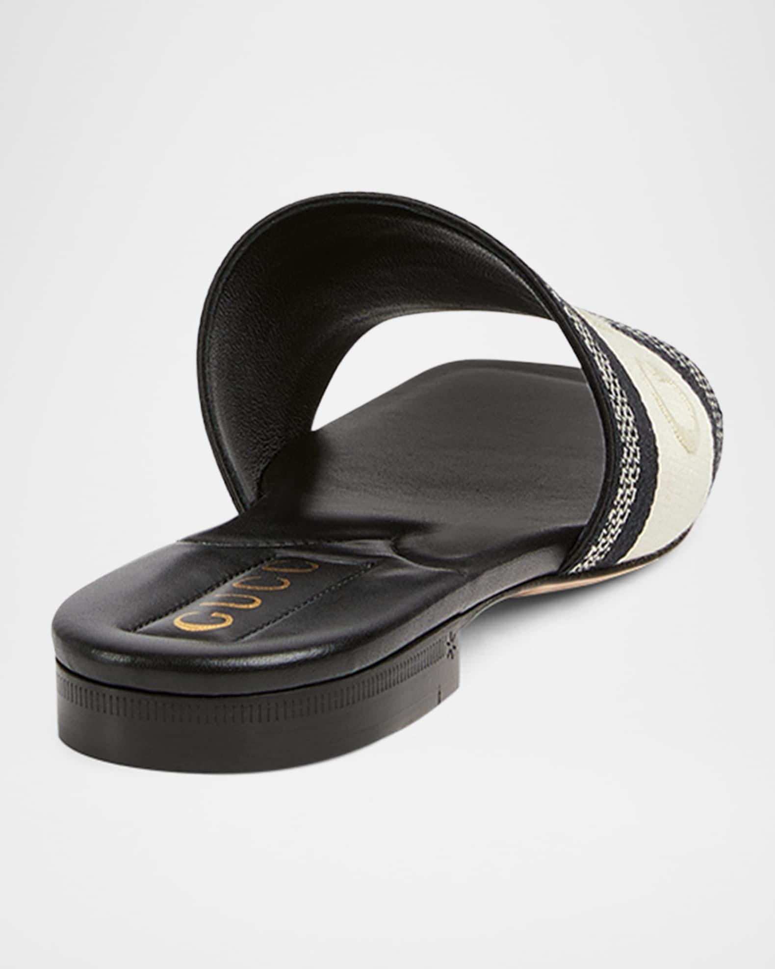 Jane Embroidered Cotton Flat Slide Sandals Product Image