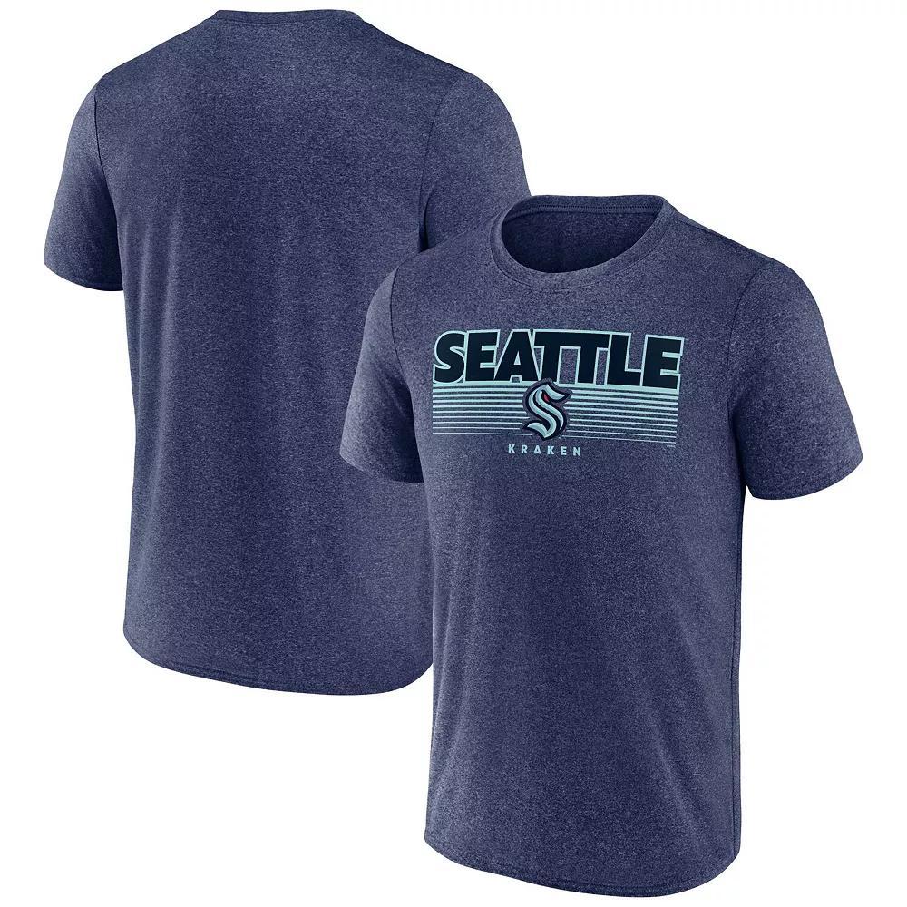 Men's Fanatics Branded Heathered Deep Sea Blue Seattle Kraken Prodigy Performance T-Shirt,  Product Image