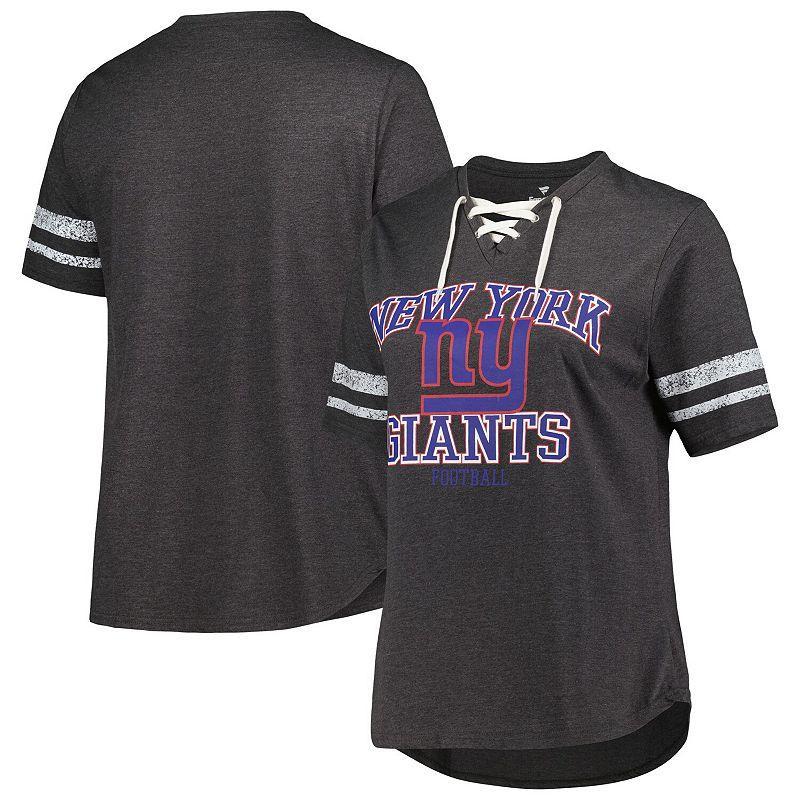 Womens Fanatics Branded Heather Charcoal New York Giants Plus Size Lace-Up V-Neck T-Shirt Product Image