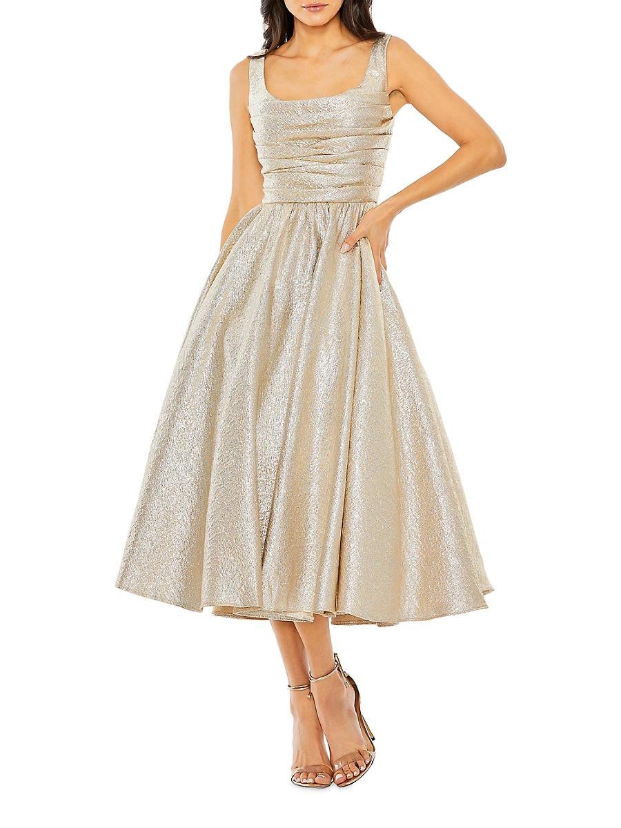 Womens Metallic Gathered Fit-&-Flare Cocktail Dress Product Image