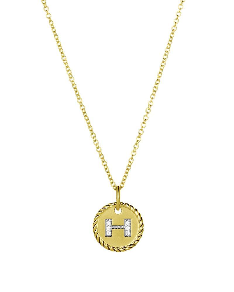 Womens Initial Charm Necklace in 18K Yellow Gold with Pav Diamonds Product Image