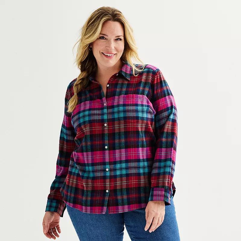 Plus Size Croft & Barrow® The Extra Soft Plaid Flannel Shirt, Women's, Size: 1XL, Red Buffalo Check Product Image