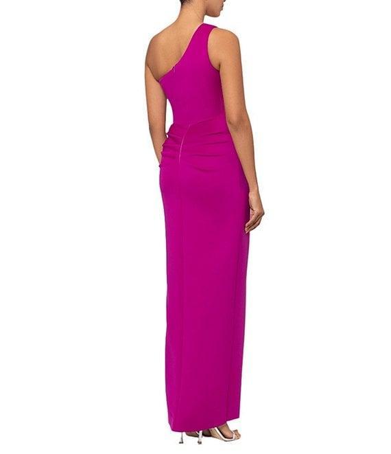 Xscape Scuba One Shoulder Sleeveless Side Pleated Ruffle Sheath Gown Product Image