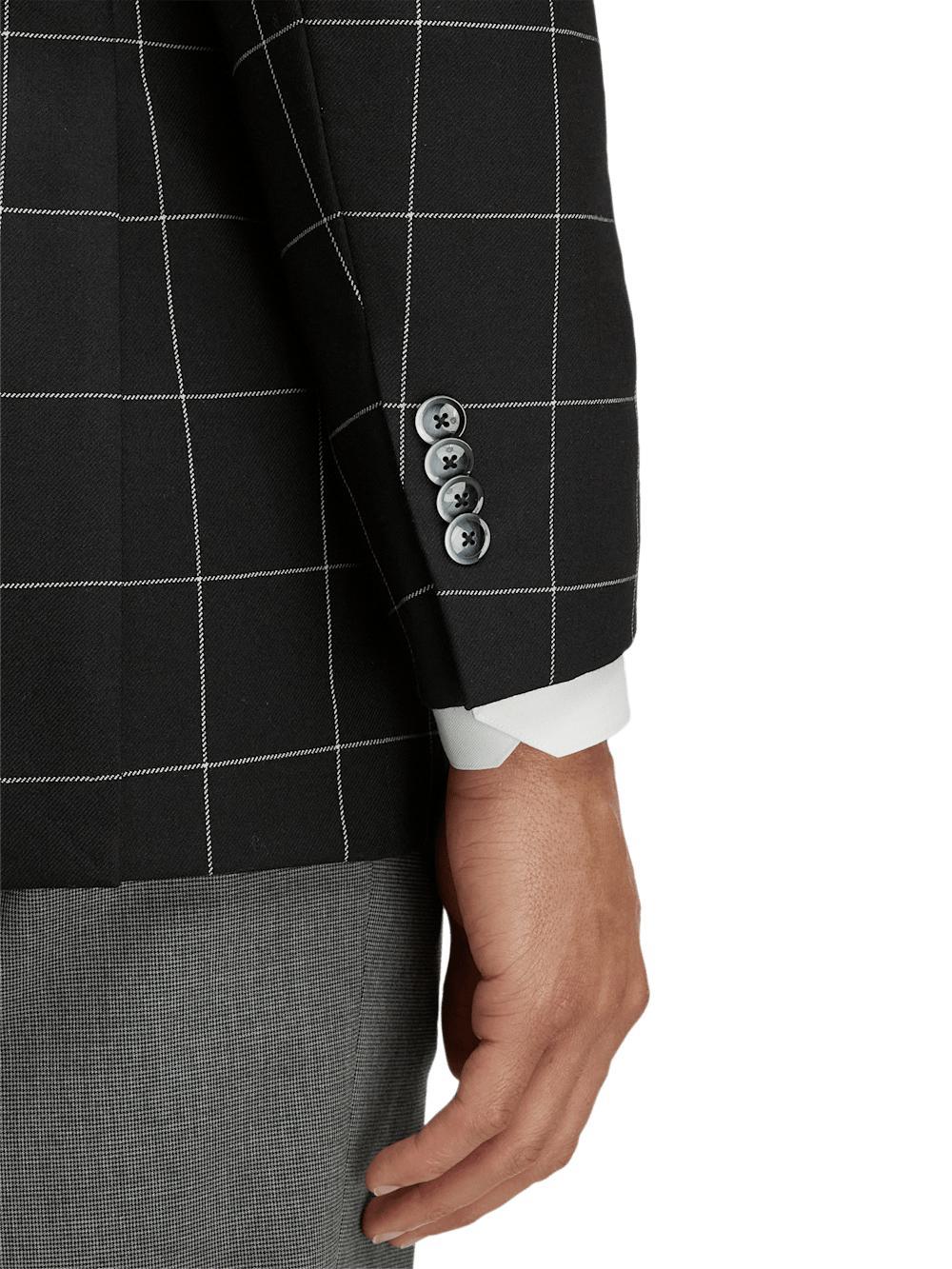 Wool Windowpane Single Breasted Peak Lapel Sport Coat - Black Product Image