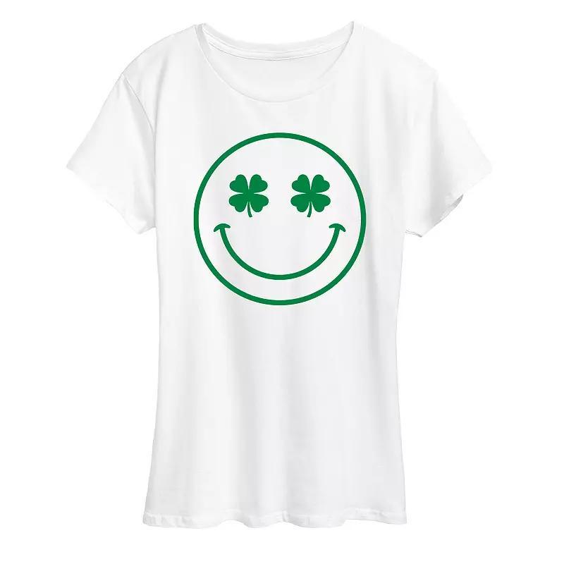 Womens Shamrock Smiley Face Graphic Tee Product Image