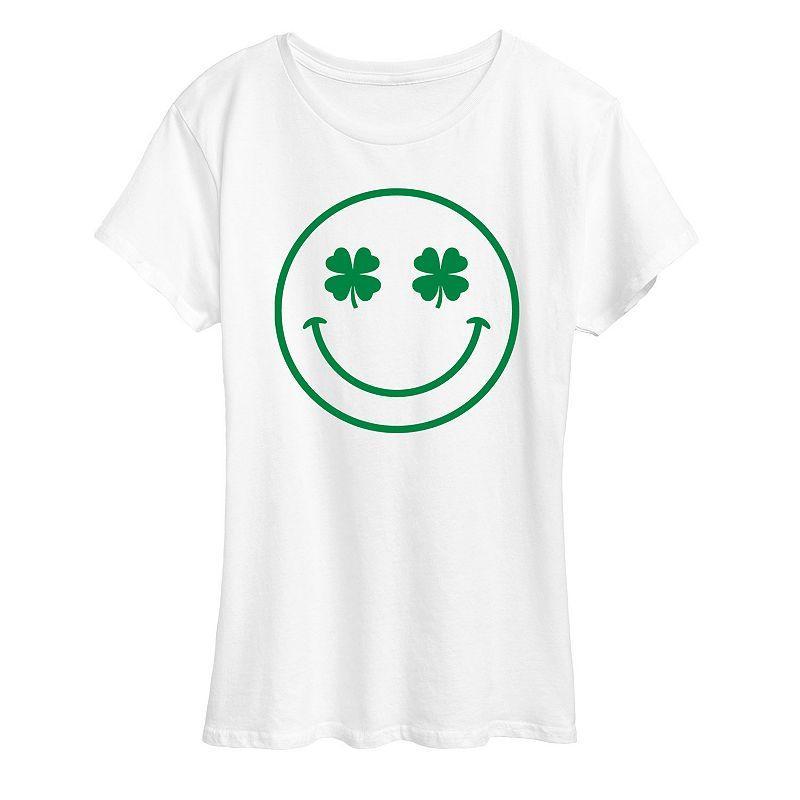 Womens Shamrock Smiley Face Graphic Tee Product Image