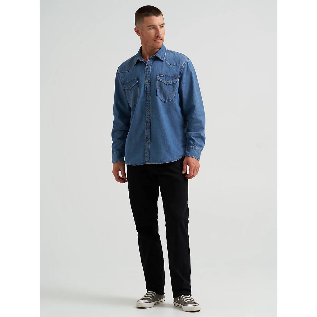Men's Denim Western Snap Front Shirt in Mid Tint Denim Product Image