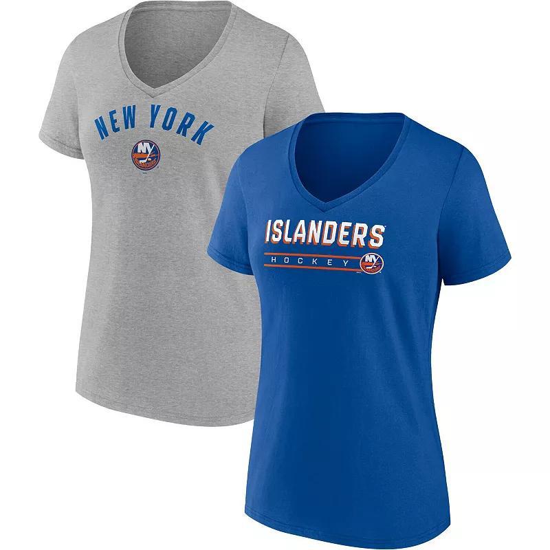 Women's Fanatics Branded Royal/Heathered Gray New York Islanders 2-Pack V-Neck T-Shirt Set, Size: Large, Isl Blue Product Image