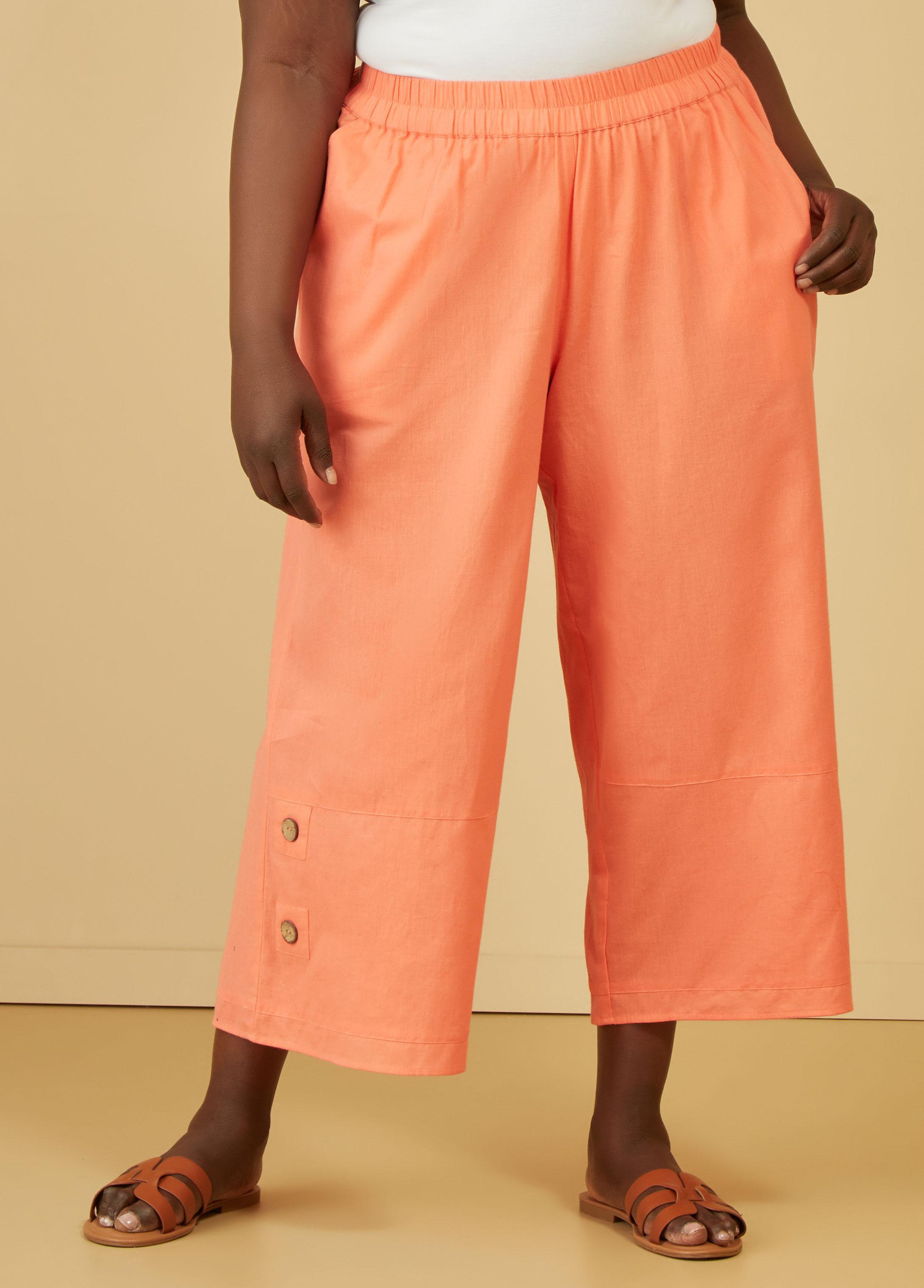 Button Embellished Linen Blend Pants Product Image