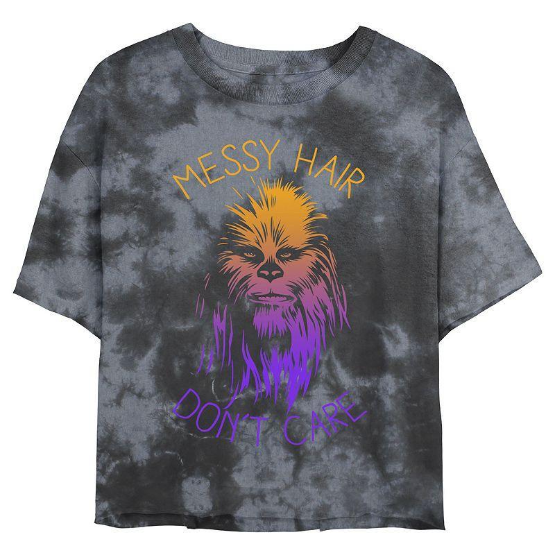 Juniors' Star Wars: Chewbacca Messy Hair Don't Care Wash Graphic Crop Tee, Girl's, Size: Small, Black Grey Product Image