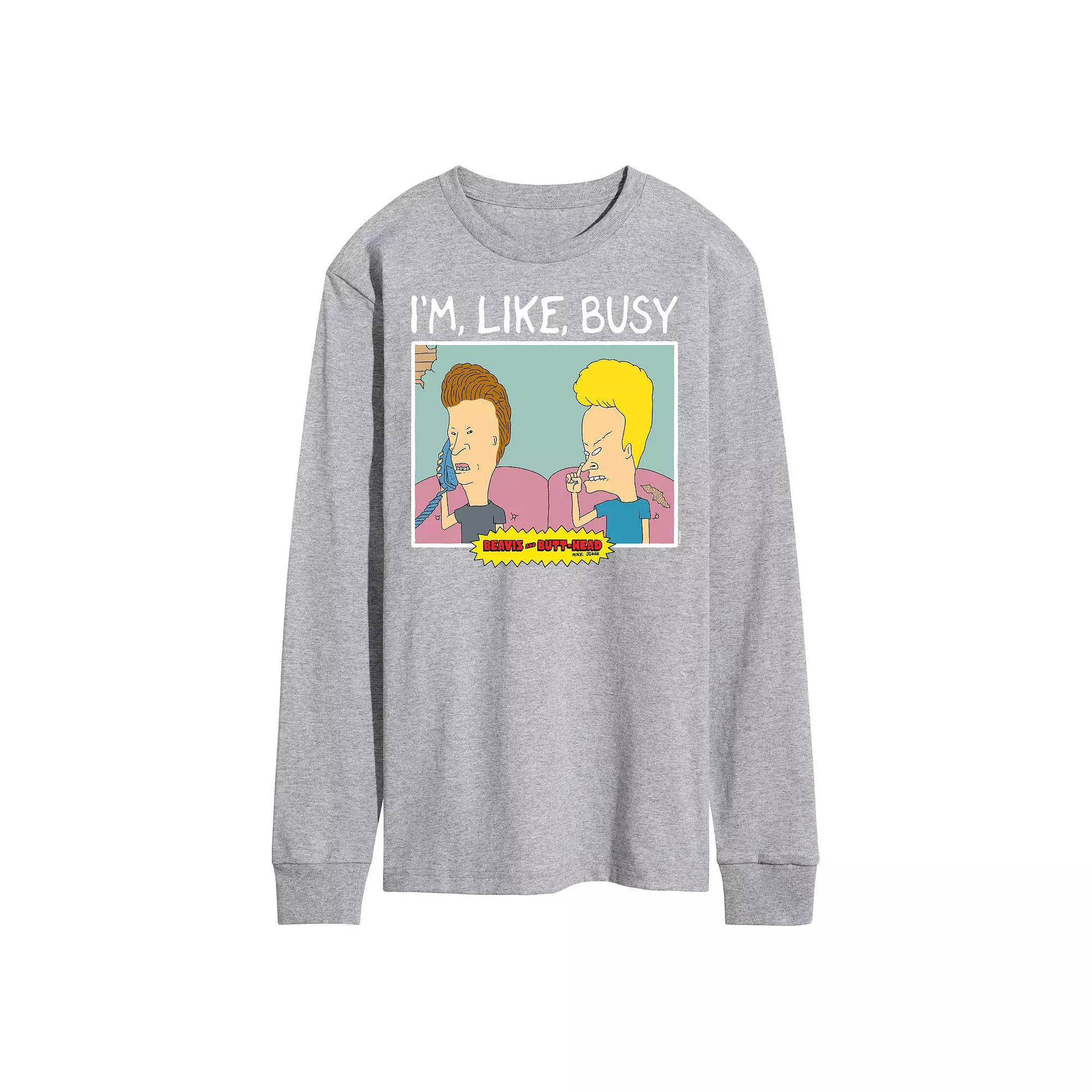 Men's Beavis And Butthead I'm Like Busy Long Sleeve Tee,  Product Image