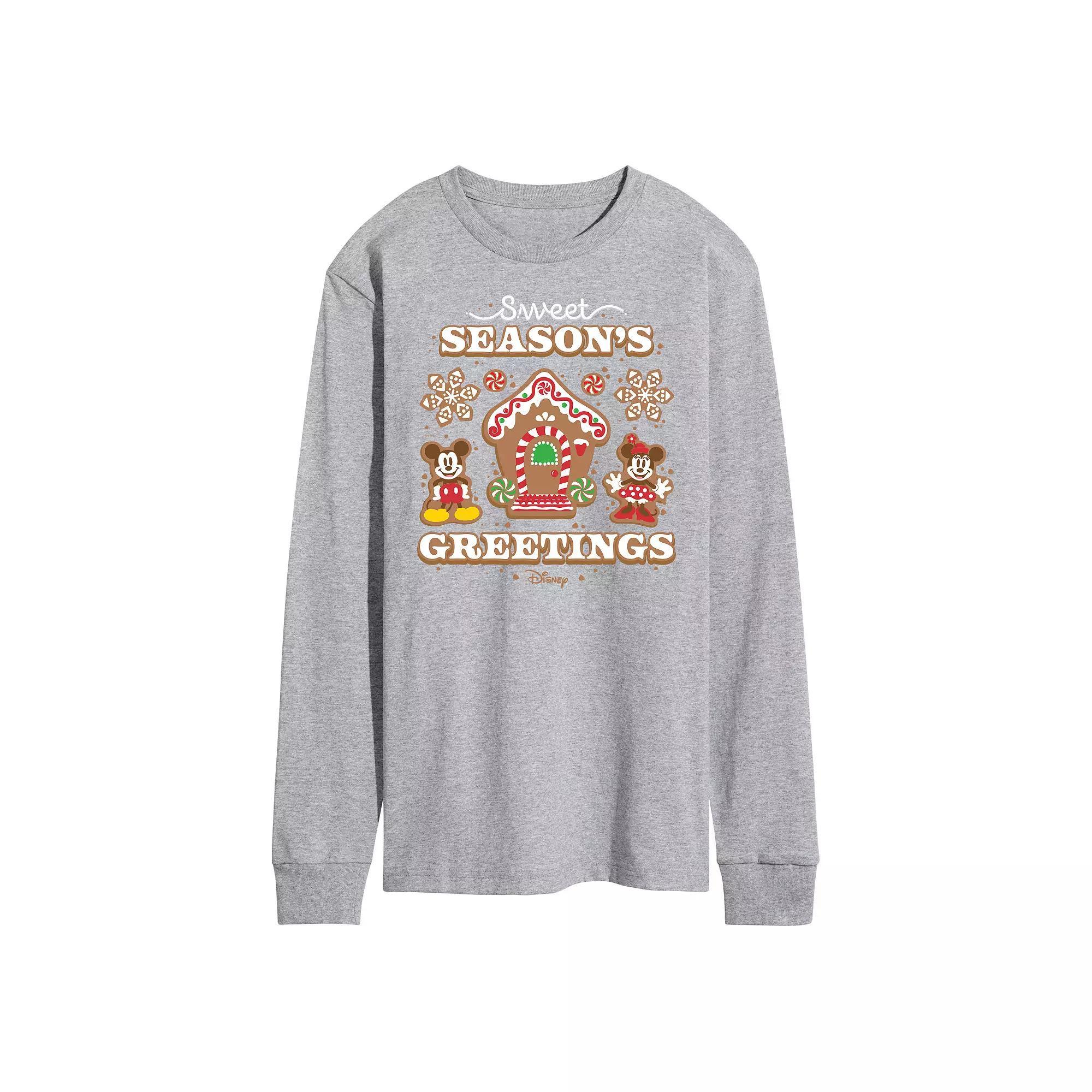 Disney's Mickey & Minnie Mouse Men's Sweet Seasons Greetings Long Sleeved Graphic Tee, Size: Medium, Gray Product Image