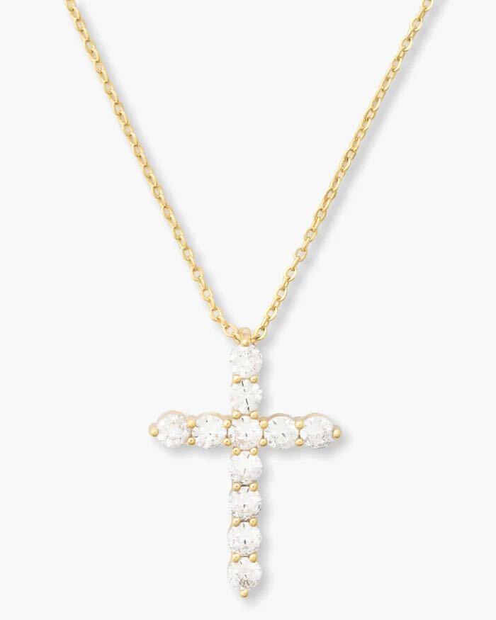 "Oh She Fancy" Cross Pendant 18" - Gold|White Diamondettes Product Image