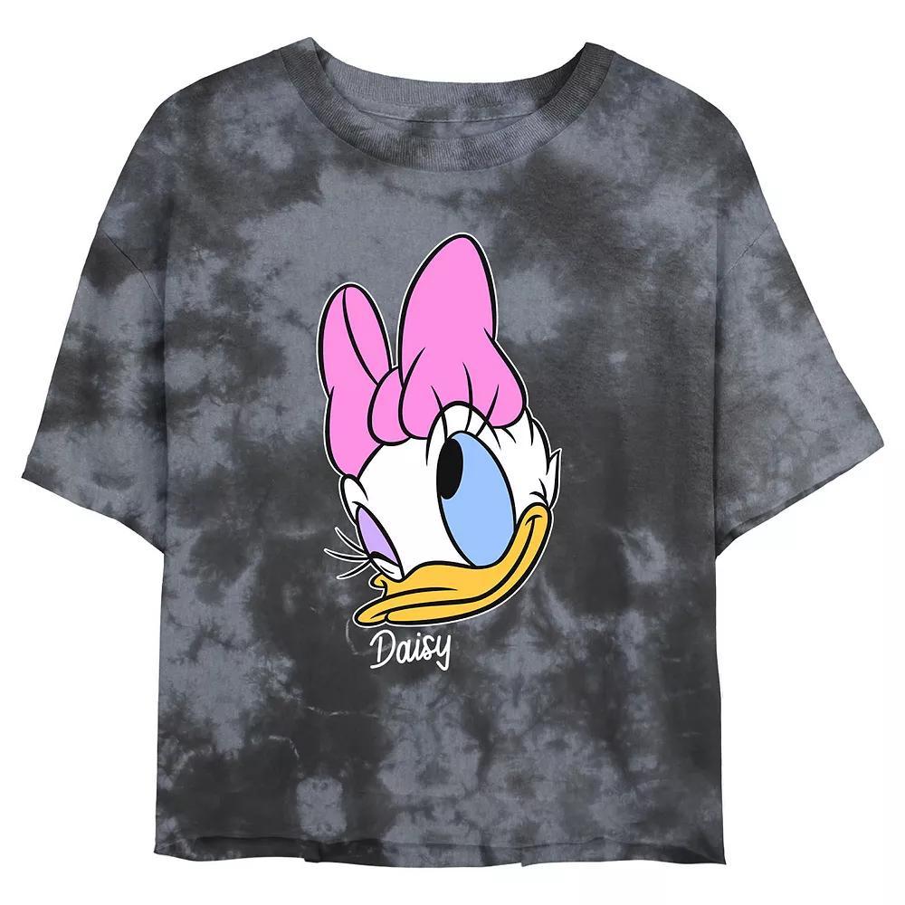 Disney's Daisy Duck Juniors' Winking Face Portrait Wash Crop Tee, Girl's, Size: XL, Black Grey Product Image