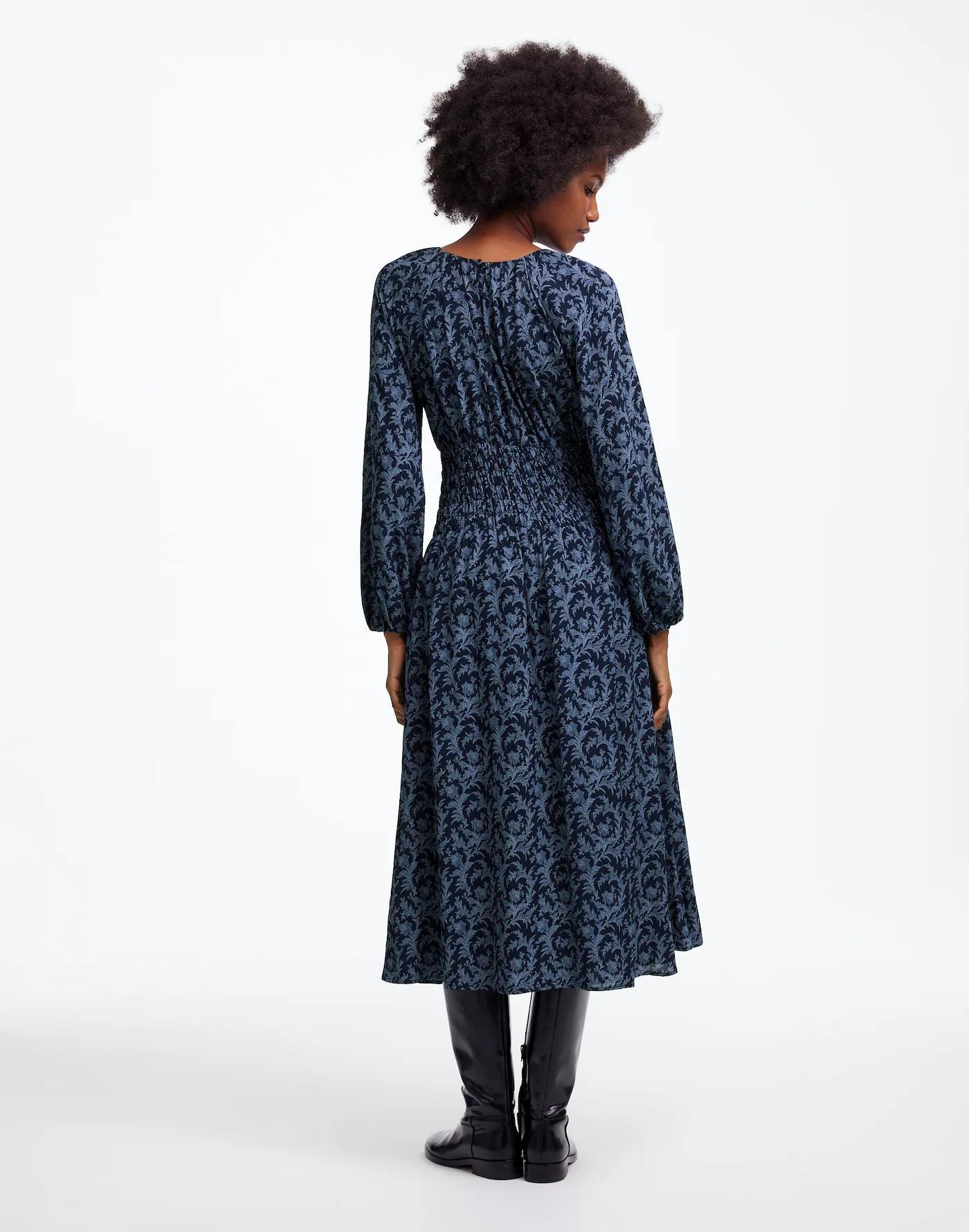 Bubble-Sleeve Smocked Midi Dress in Floral Product Image