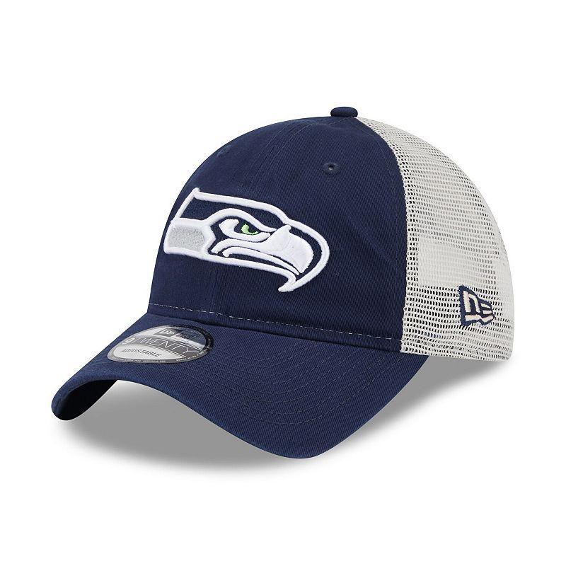 Mens New Era /Natural Seattle Seahawks Loyal 9TWENTY Trucker Snapback Hat, Blue Product Image