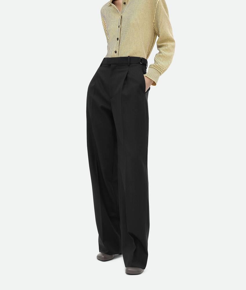 Women's Striped Wool Trousers in Black/dark blue Product Image