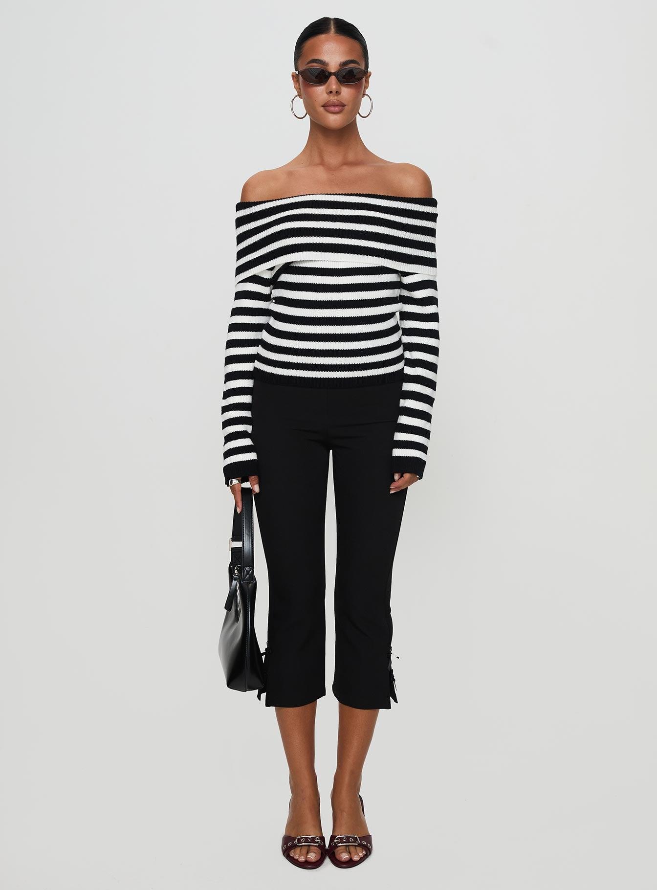 Danyel Off The Shoulder Sweater Black / White Stripe Product Image