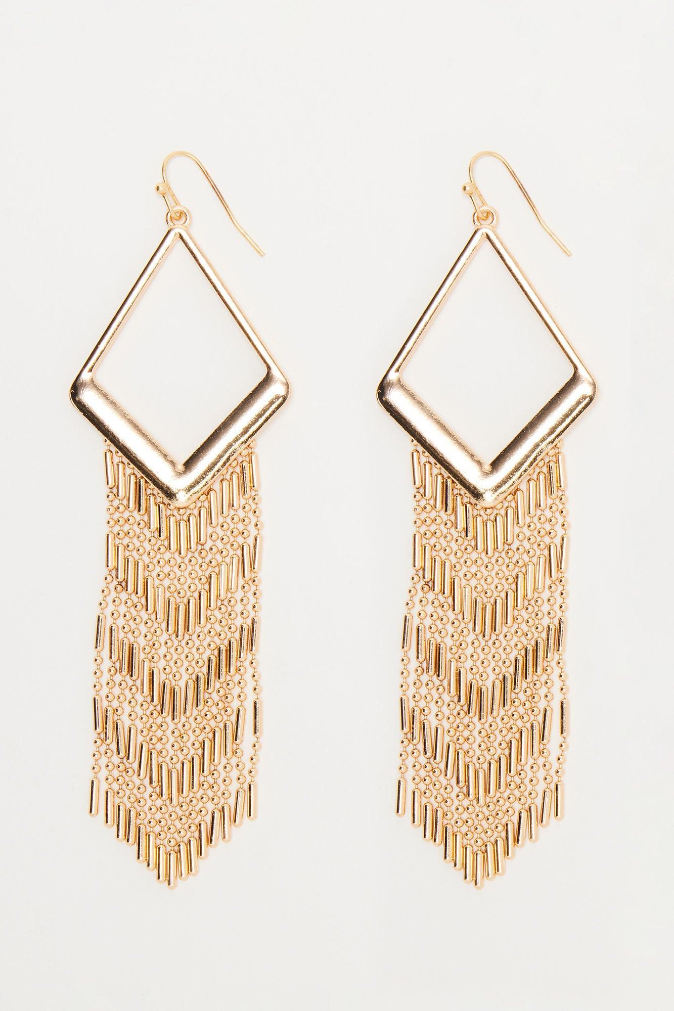 Fringe Chain Earrings - Gold Product Image