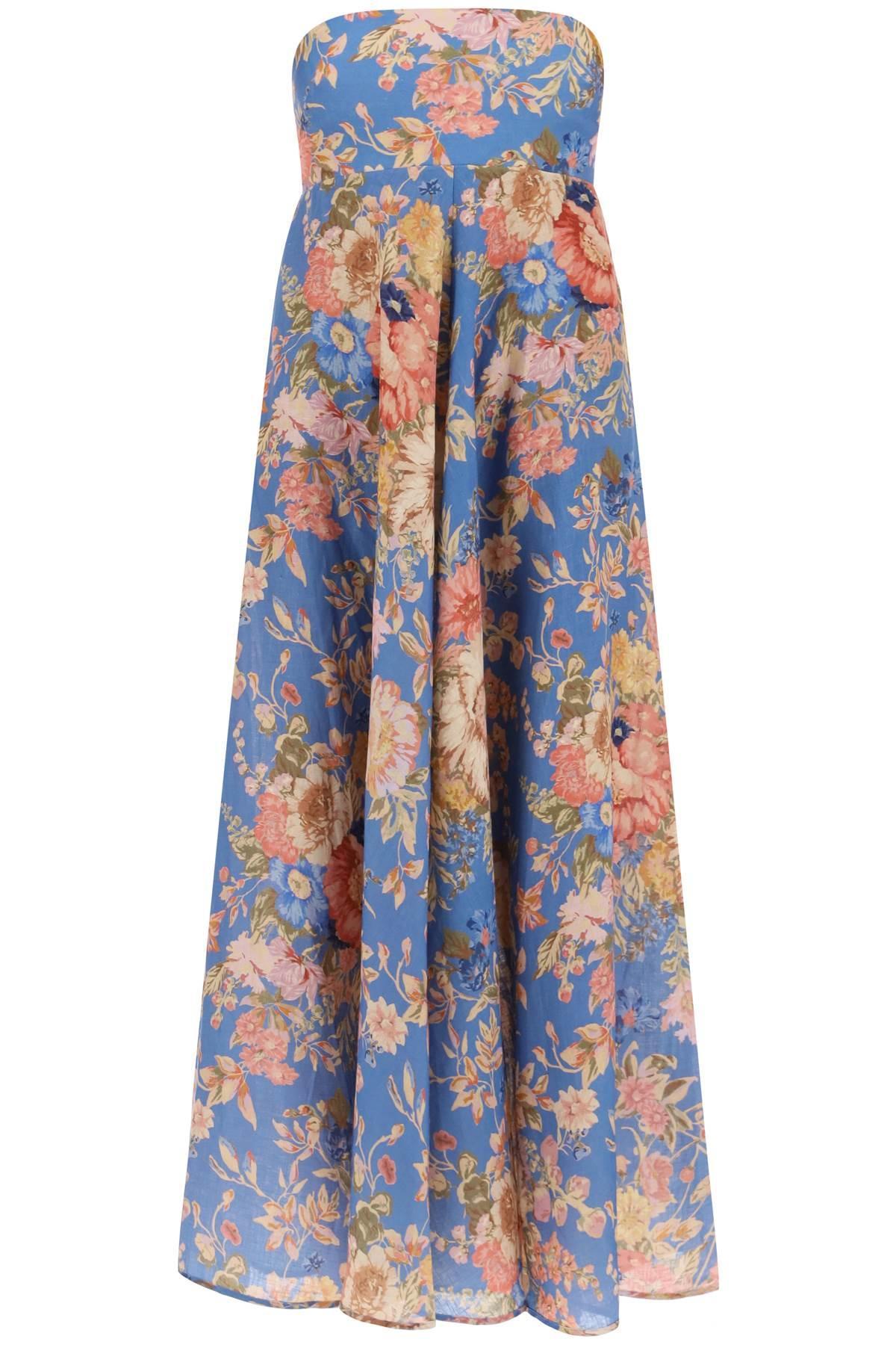 ZIMMERMANN Women's Floral Print Linen Bandeau Midi Dress In Blue Product Image