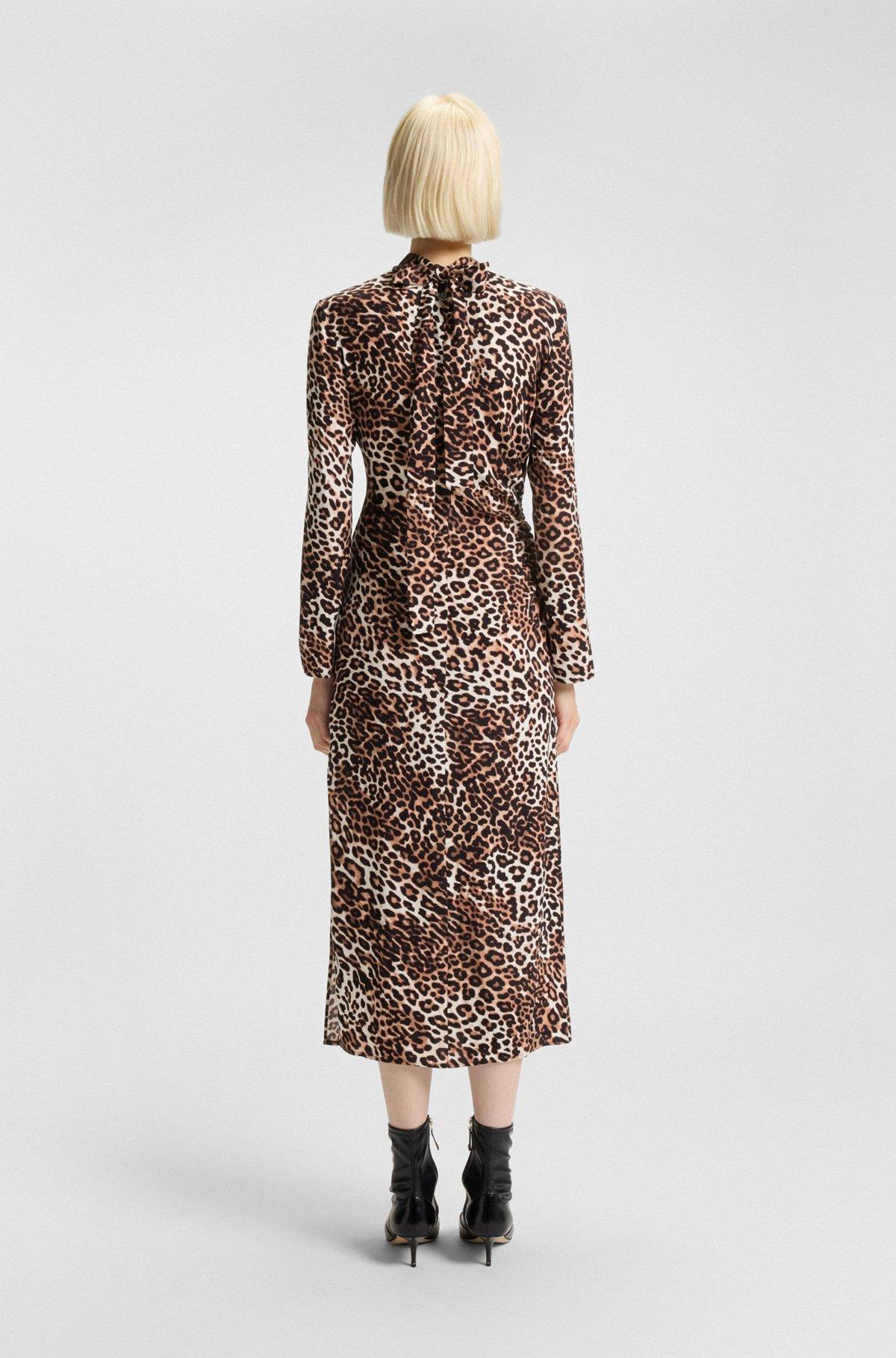 Leopard-print midi dress with tie collar Product Image
