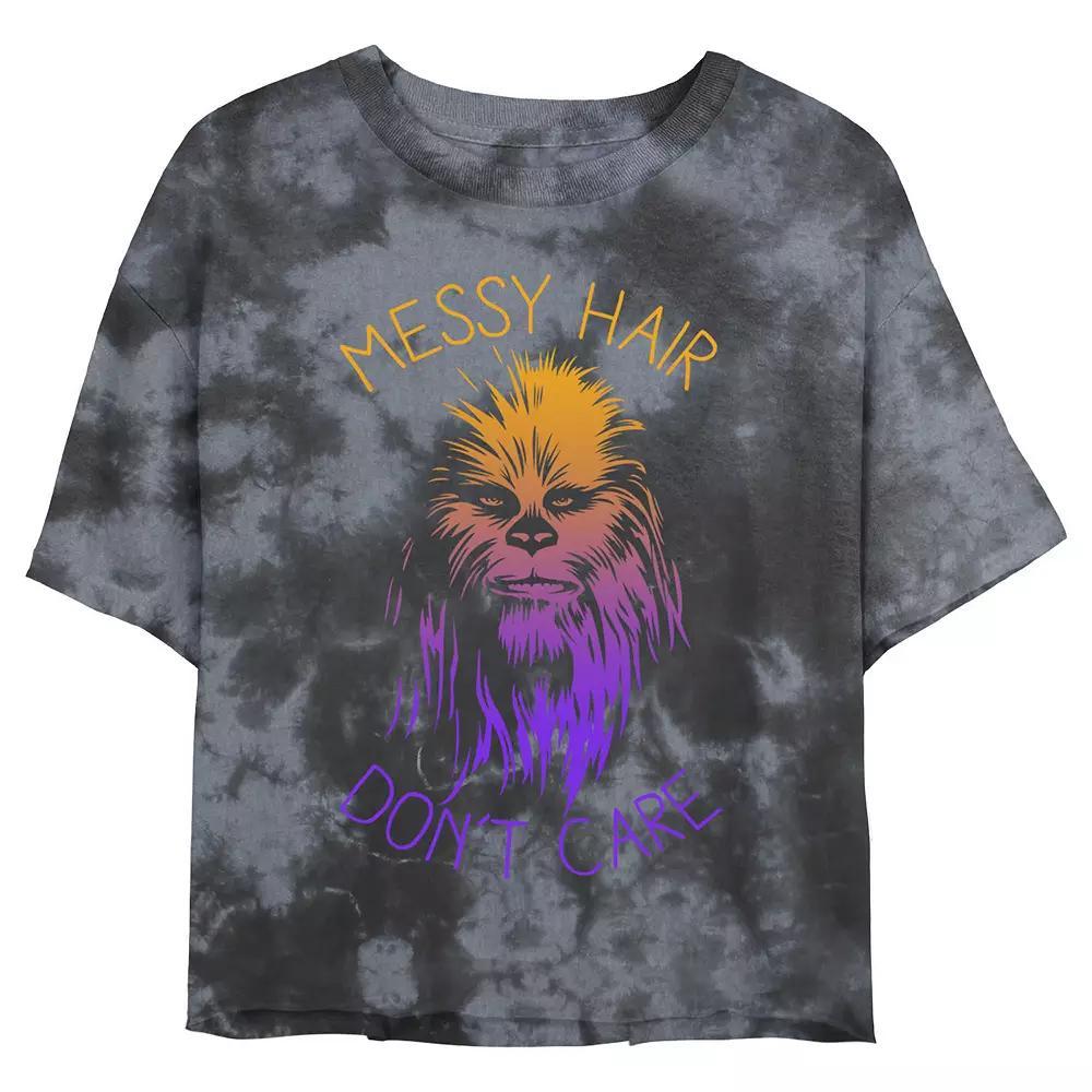 Juniors' Star Wars: Chewbacca Messy Hair Don't Care Wash Graphic Crop Tee, Girl's, Size: Small, Black Grey Product Image