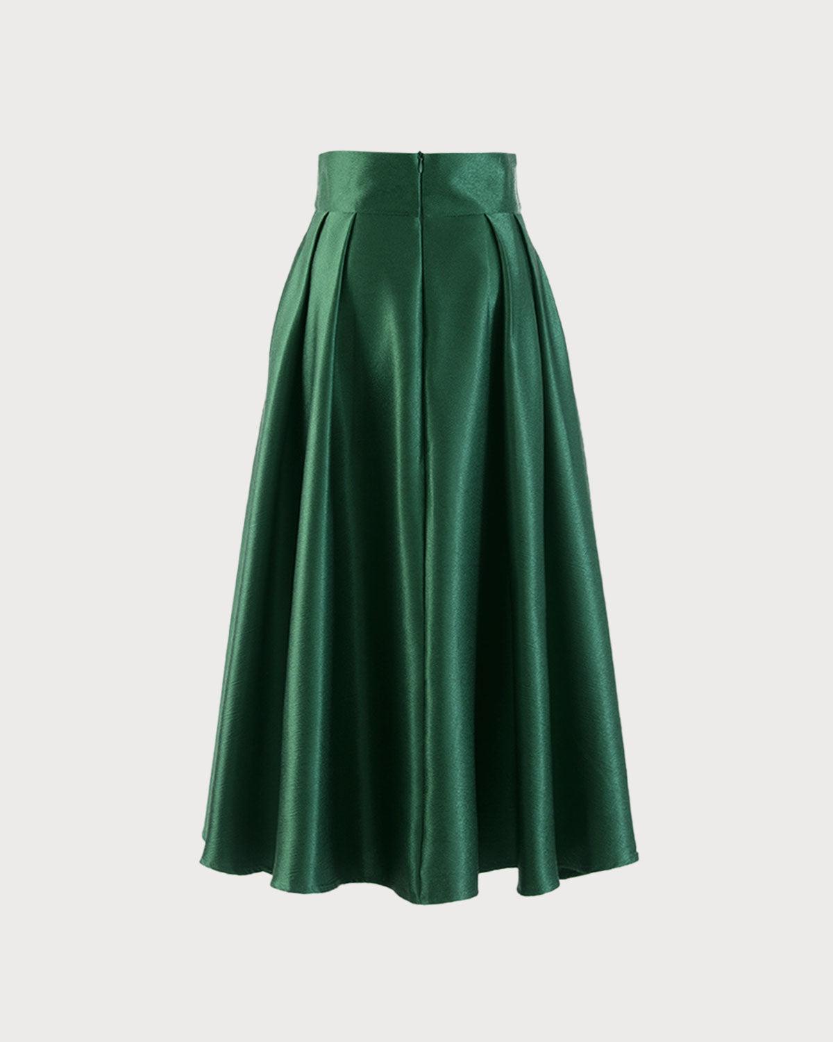 Green Pocket Flared Midi Skirt Product Image