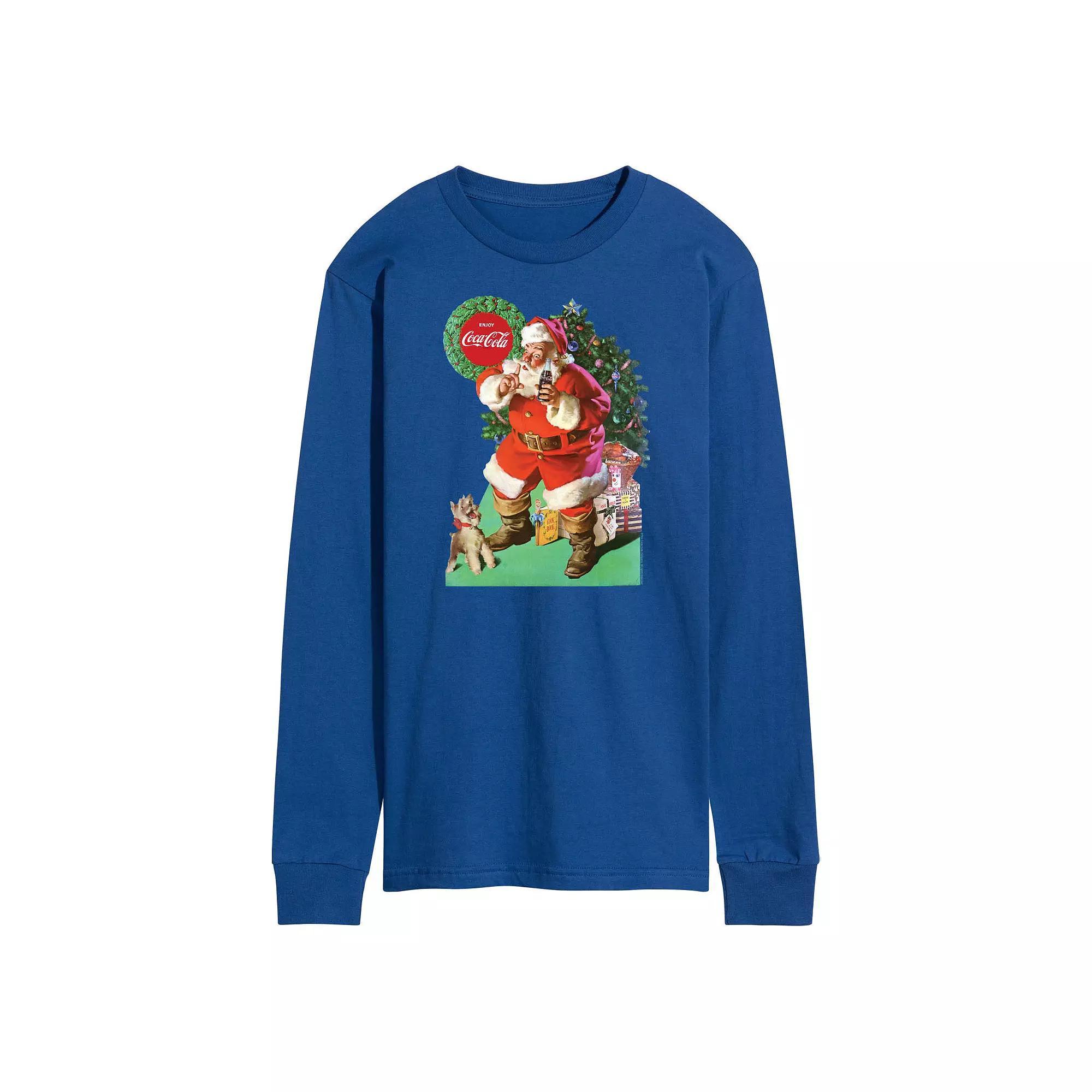 Men's CocaCola Vintage Santa With Dog Long Sleeve Graphic Tee,  Product Image