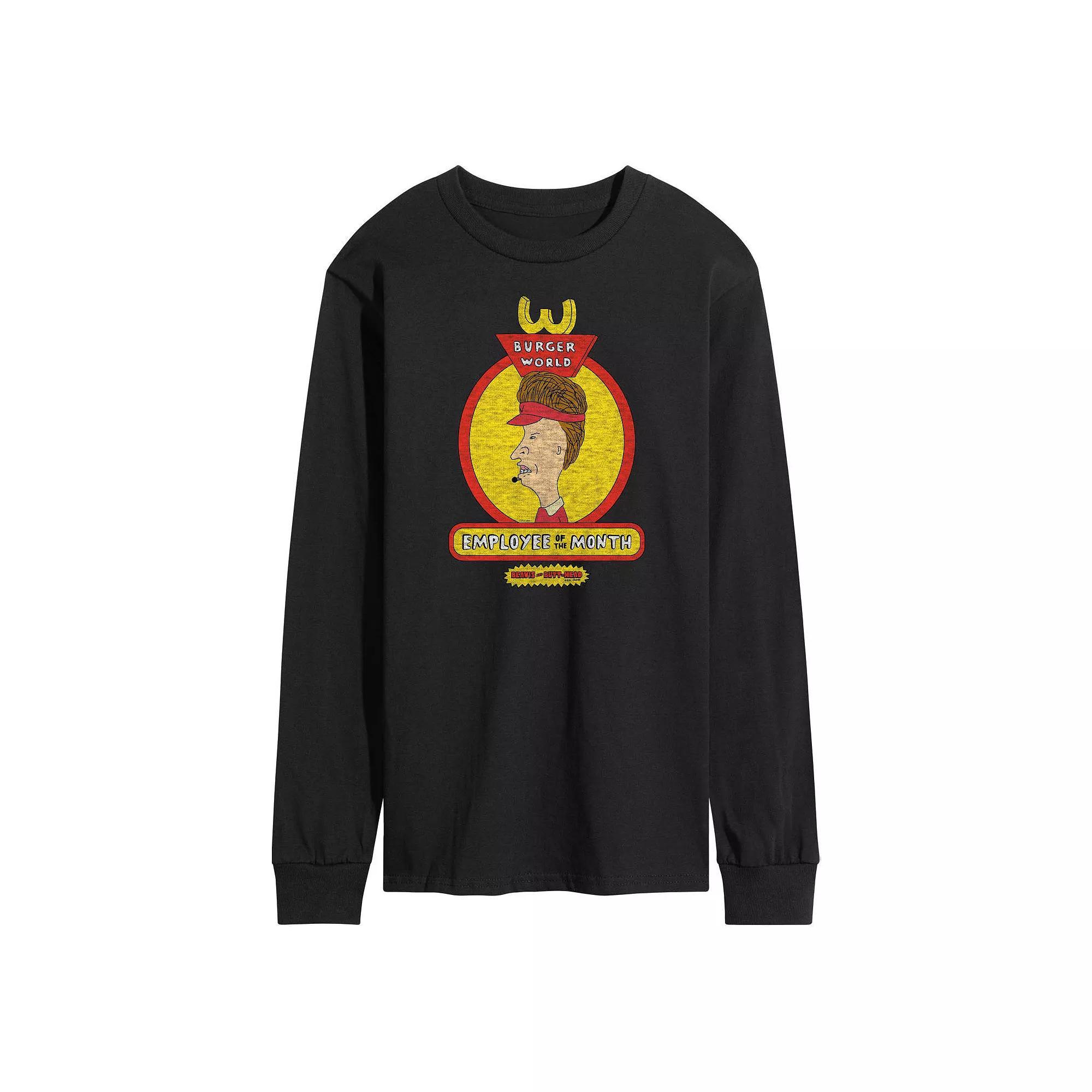 Men's Beavis And Butthead Employee Of The Month Long Sleeve Tee, Size: Medium, Black Product Image