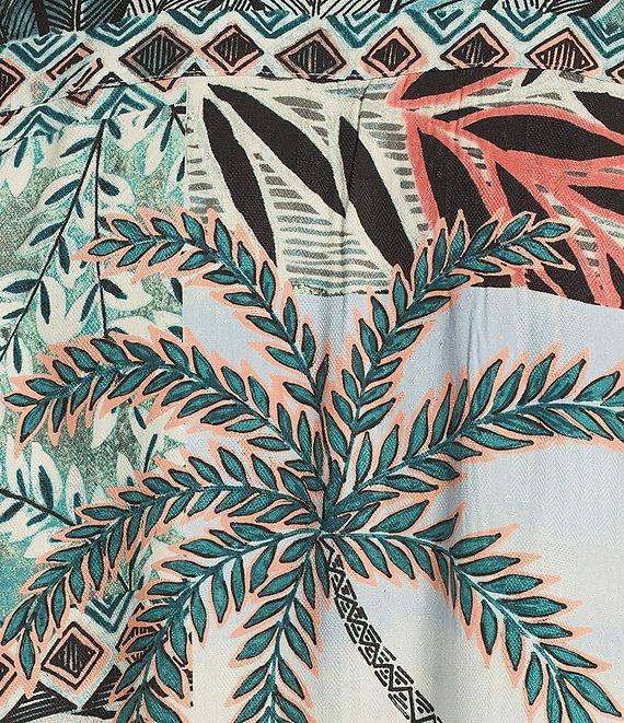 Caribbean Jacquard Patchwork Palm Print Short Sleeve Woven Camp Shirt Product Image