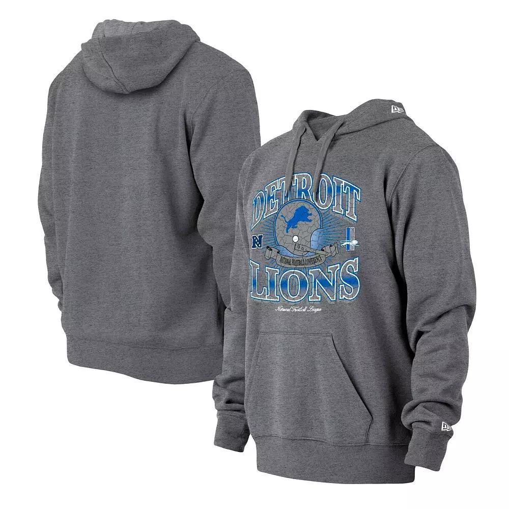 Men's New Era Heather Gray Detroit Lions Retro Pullover Hoodie, Size: XL, Grey Product Image