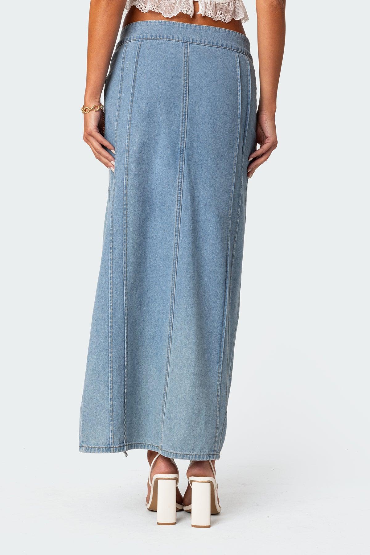 Valencia Ruffle Slitted Denim Maxi Skirt Product Image