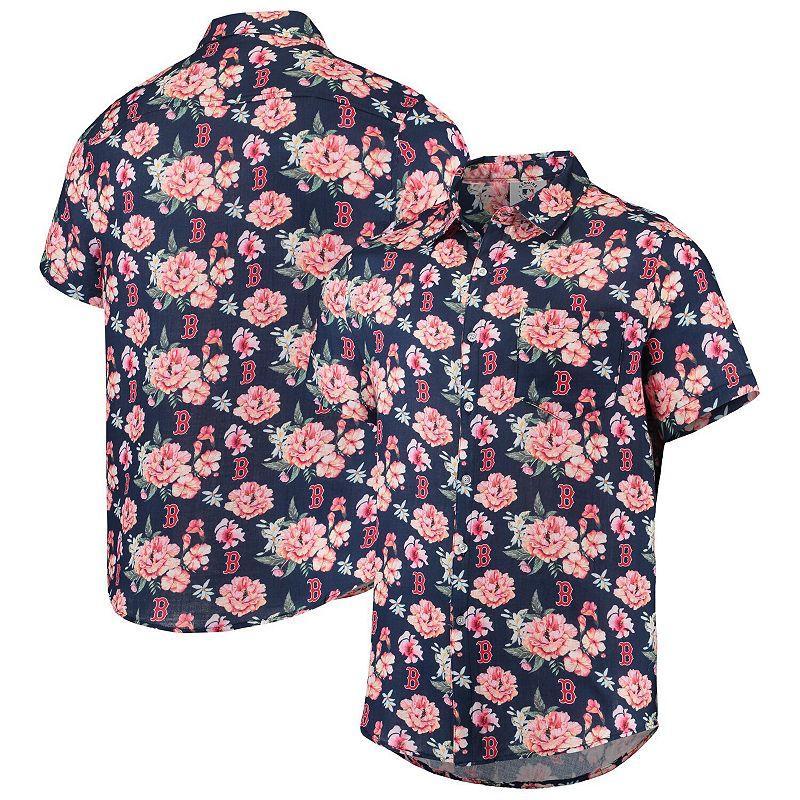 Mens FOCO Boston Red Sox Floral Linen Button-Up Shirt Blue Product Image