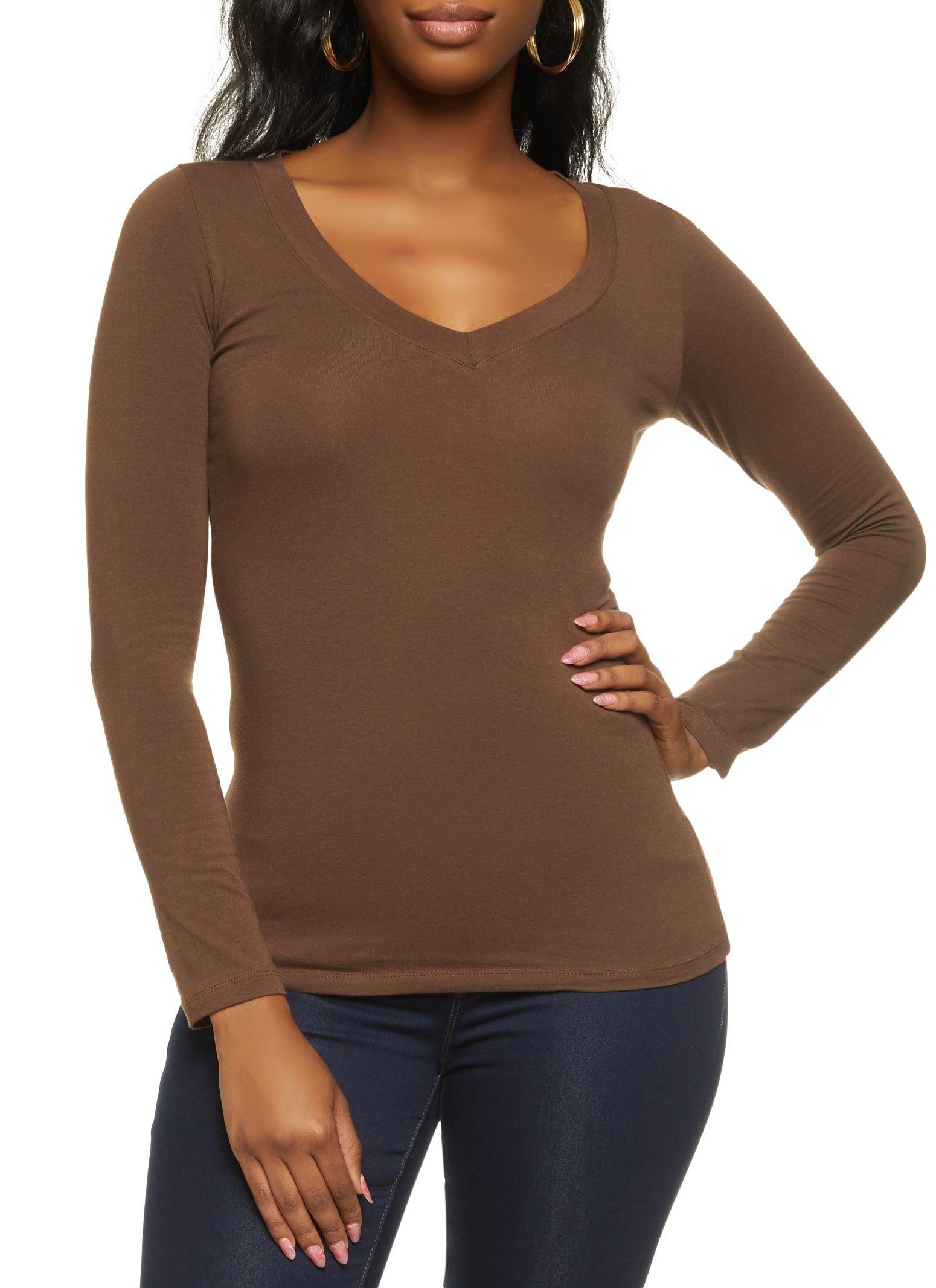 Womens Basic V Neck Long Sleeve Top Product Image