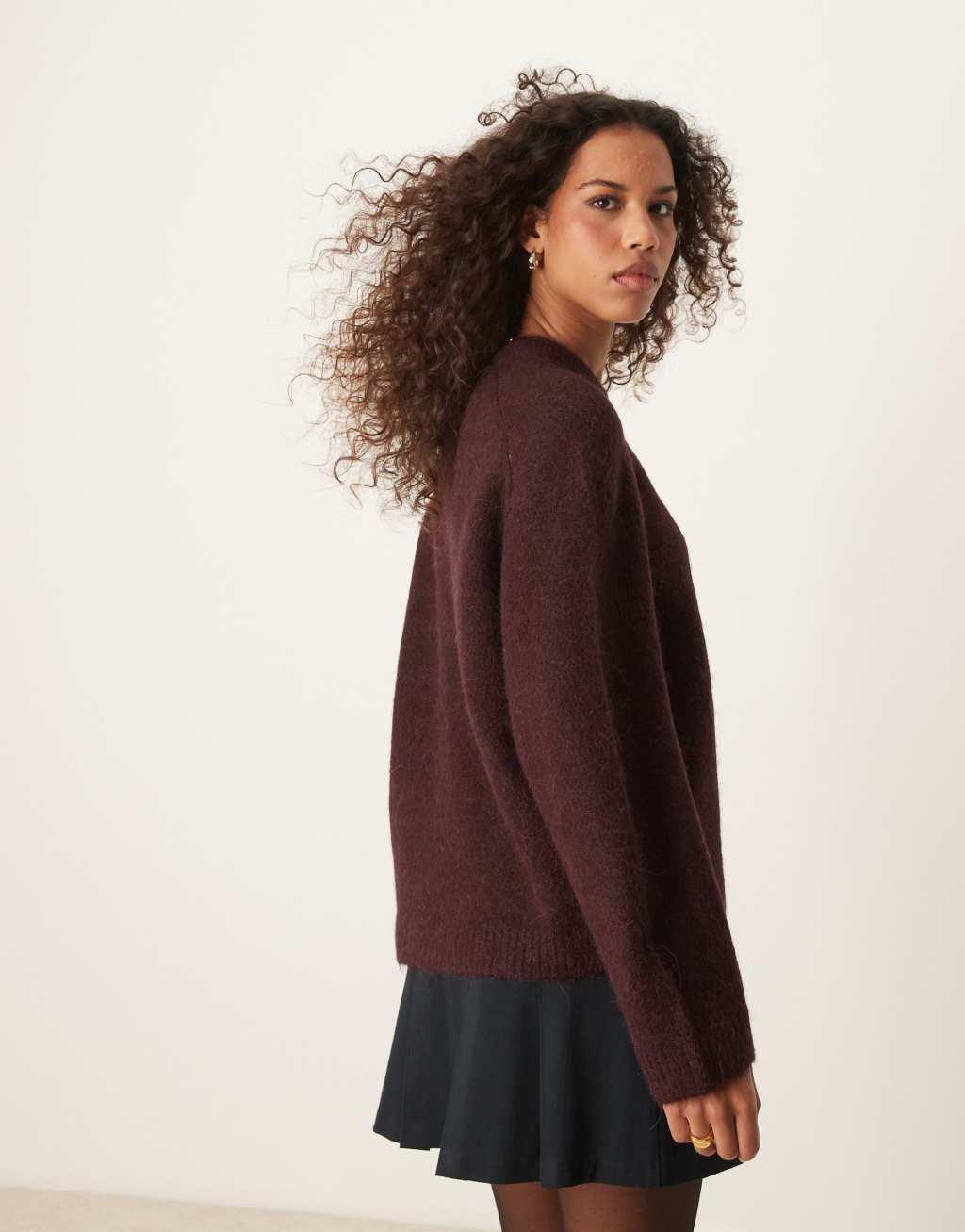 GINA TRICOT soft knit sweater in dark wine burgundy Product Image