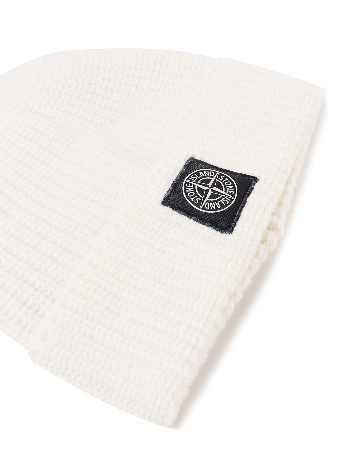 STONE ISLAND Beanie In Virgin Wool In White Product Image