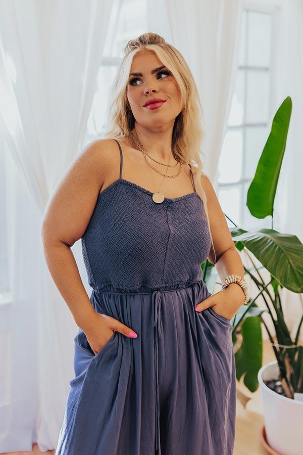 Desirable Destination Smocked Jumpsuit In Autumn Sky Curves Product Image