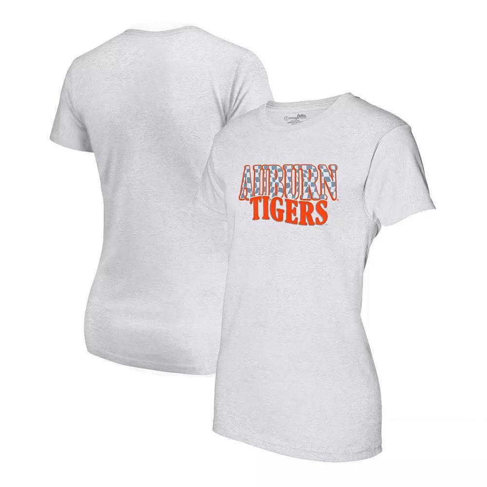 Women's Heather Gray Auburn Tigers Checkered Team Name Wavy Tri-Blend T-Shirt, Size: Medium, Grey Product Image