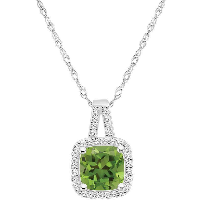 Celebration Gems Sterling Silver 7 mm Cushion Gemstone & 1/6 Carat T.W. Diamond Halo Pendant Necklace, Womens Citrine Product Image