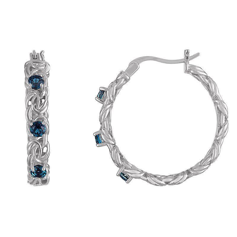 Designs by Gioelli Sterling Silver Gemstone Byzantine Hoop Earrings, Women's, London Blue Topaz Product Image