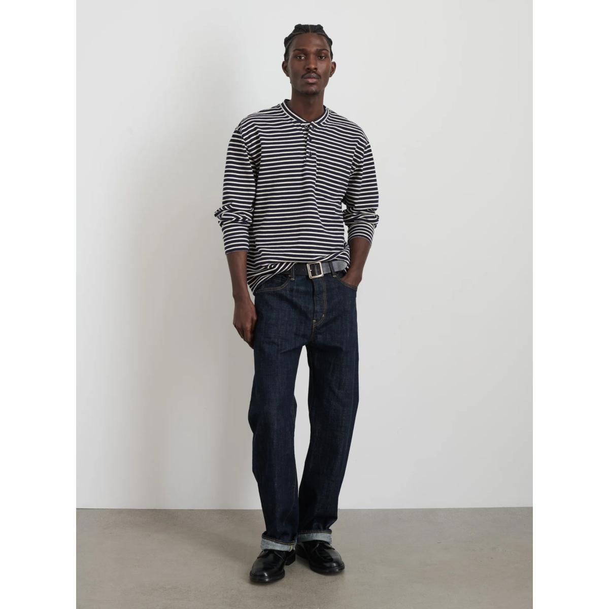 Alan Striped Henley Navy Natural Product Image