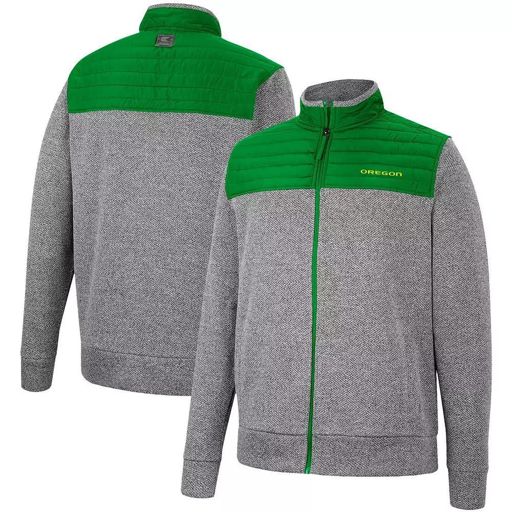 Men's Colosseum Charcoal/Green Oregon Ducks Putter Herringbone Full-Zip Jacket, Size: Medium Product Image