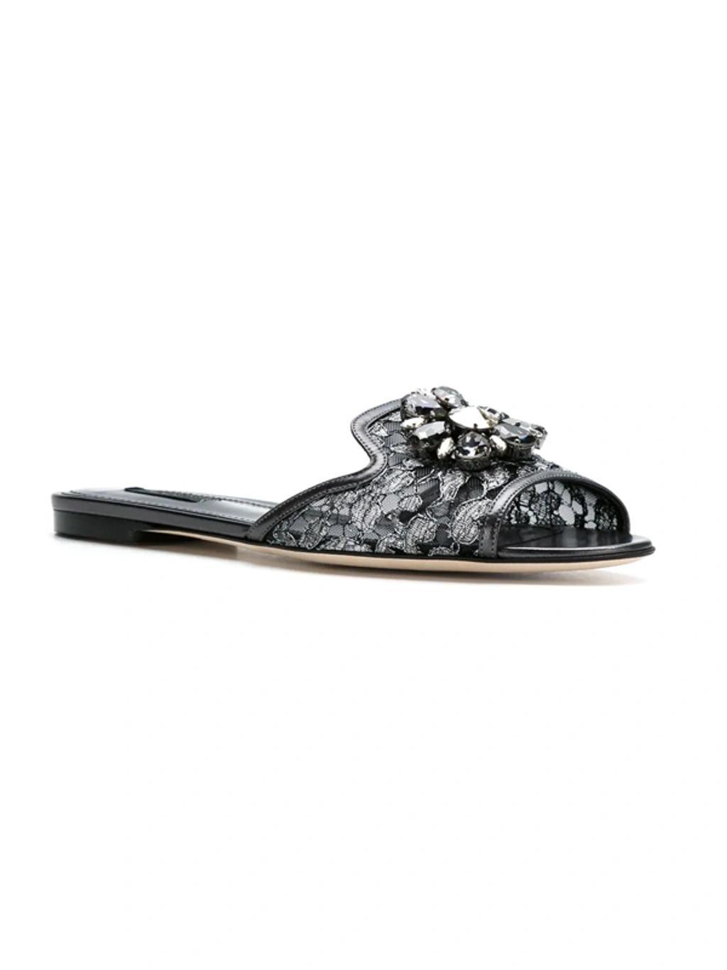 DOLCE & GABBANA Bianca Crystal-embellished Lace Sandals In Black Product Image