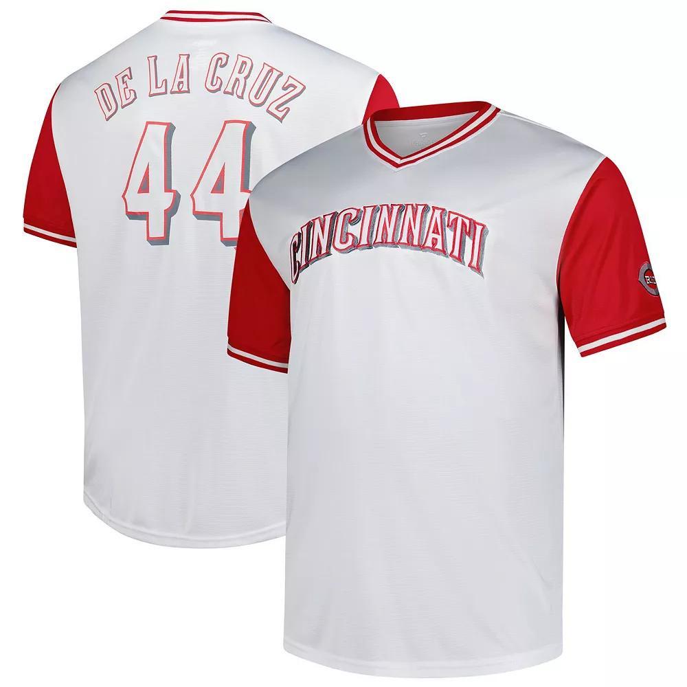 Men's Profile Elly De La Cruz White Cincinnati Reds Big & Tall Birdeye T-Shirt, Size: 2XB, Red White Product Image