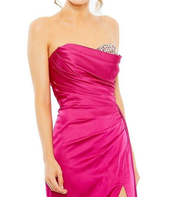 Mac Duggal Satin Strapless Ruched Bodice Beaded Neck Gown Product Image
